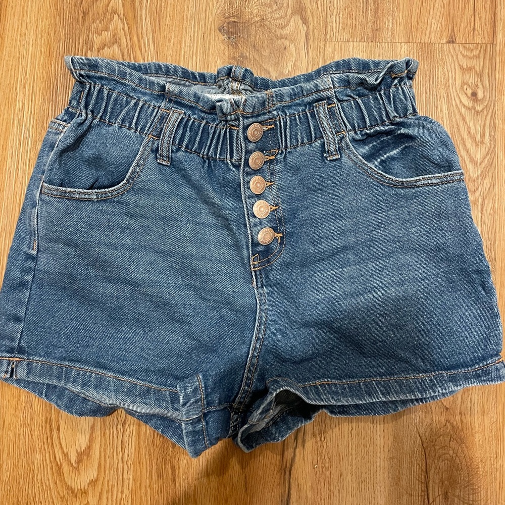 High waisted paper bag jean shorts